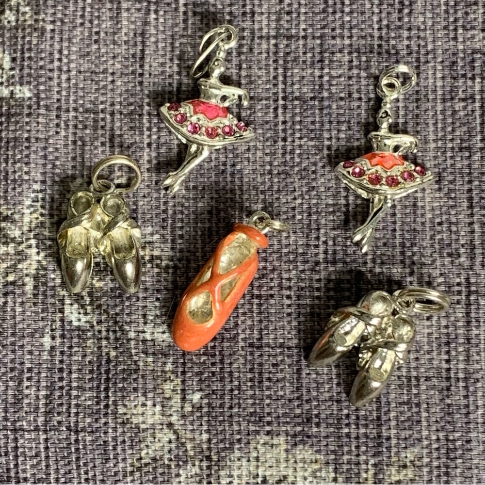 Set of 5 Silver Coated Ballet Theme Charms for Bracelet